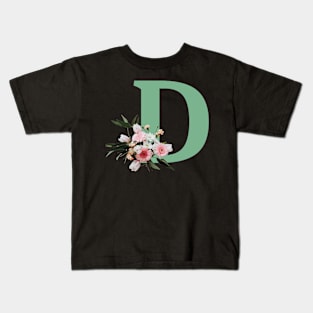 Letter D green with colorful flowers Kids T-Shirt